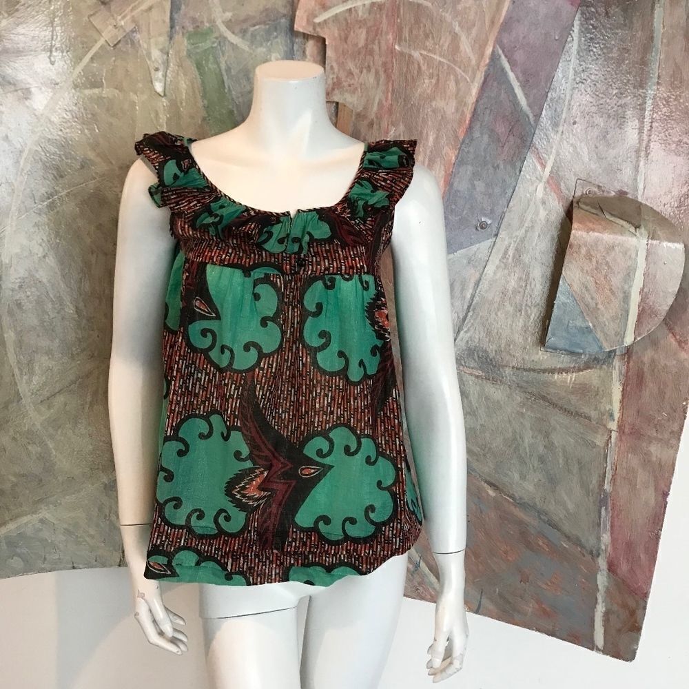 Valentine Blouse Metallic Clouds Ruffle Top SZ 2